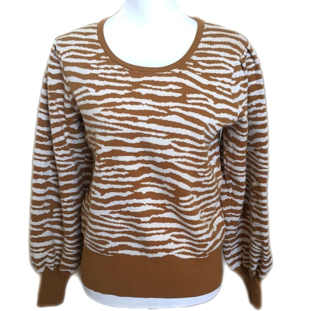 Nine West scoop neck balloon sleeve caramel & cream tiger stripe sweater M